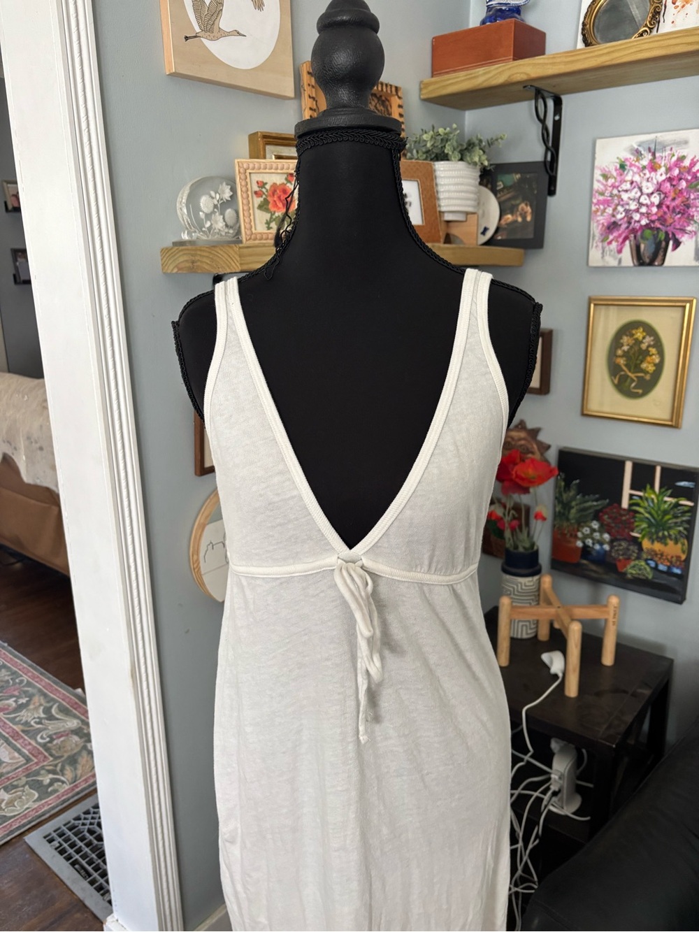 Free people beach long v-neck dress coverup white boho casual size XS - Picture 4 of 9